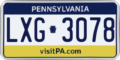 PA license plate LXG3078