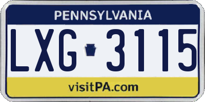 PA license plate LXG3115