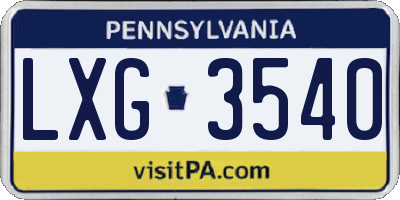 PA license plate LXG3540