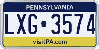 PA license plate LXG3574