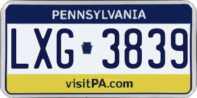 PA license plate LXG3839