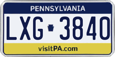 PA license plate LXG3840