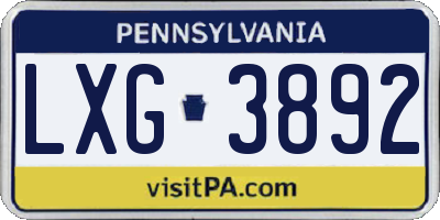 PA license plate LXG3892