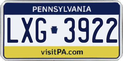 PA license plate LXG3922