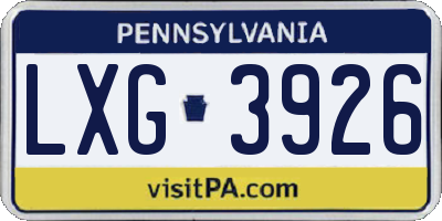 PA license plate LXG3926