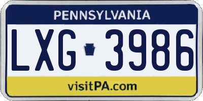 PA license plate LXG3986