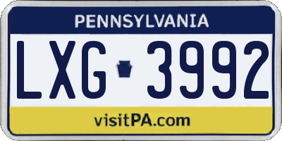 PA license plate LXG3992