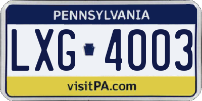PA license plate LXG4003