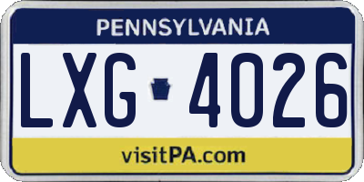 PA license plate LXG4026