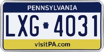 PA license plate LXG4031