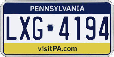 PA license plate LXG4194