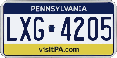 PA license plate LXG4205