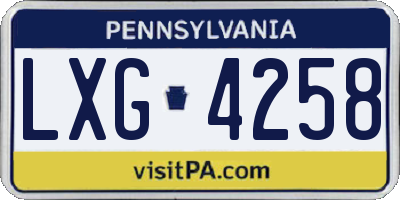 PA license plate LXG4258