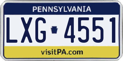 PA license plate LXG4551
