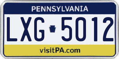 PA license plate LXG5012