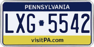 PA license plate LXG5542
