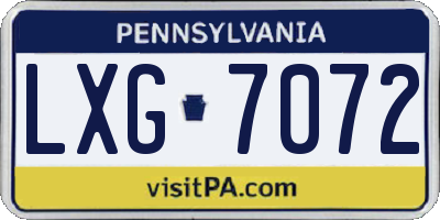 PA license plate LXG7072