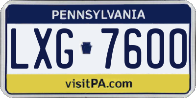 PA license plate LXG7600