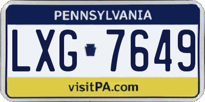 PA license plate LXG7649