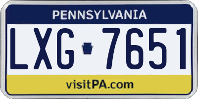 PA license plate LXG7651