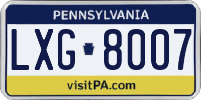 PA license plate LXG8007