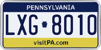 PA license plate LXG8010
