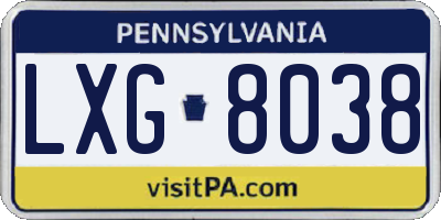 PA license plate LXG8038