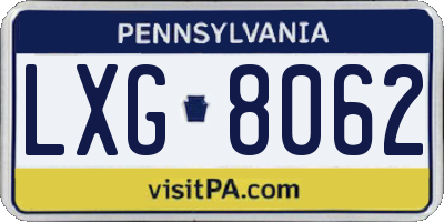 PA license plate LXG8062
