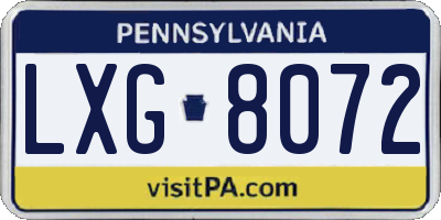 PA license plate LXG8072