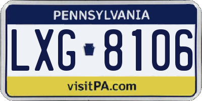 PA license plate LXG8106