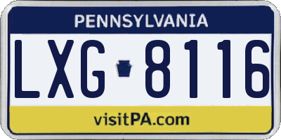PA license plate LXG8116