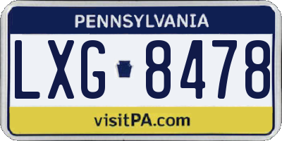 PA license plate LXG8478