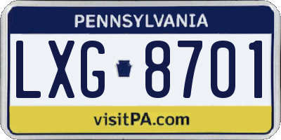 PA license plate LXG8701
