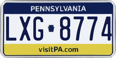 PA license plate LXG8774