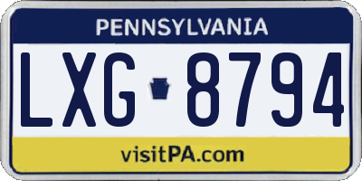 PA license plate LXG8794