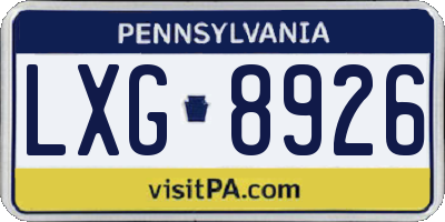 PA license plate LXG8926