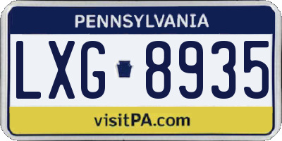 PA license plate LXG8935