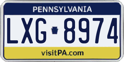 PA license plate LXG8974