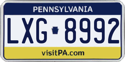 PA license plate LXG8992