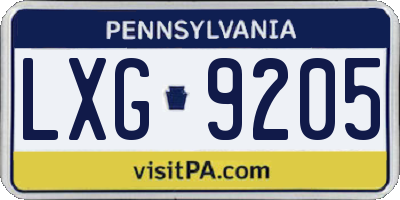 PA license plate LXG9205