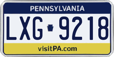 PA license plate LXG9218