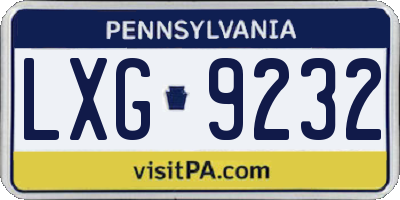 PA license plate LXG9232