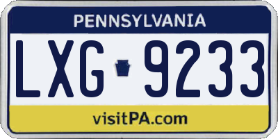 PA license plate LXG9233