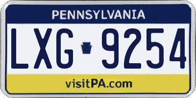 PA license plate LXG9254