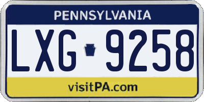 PA license plate LXG9258
