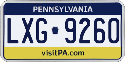 PA license plate LXG9260