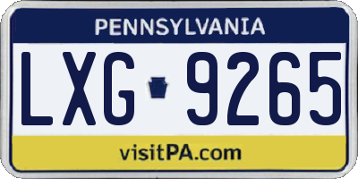 PA license plate LXG9265