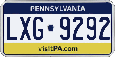 PA license plate LXG9292