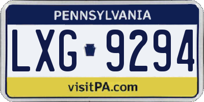 PA license plate LXG9294