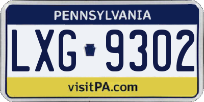 PA license plate LXG9302